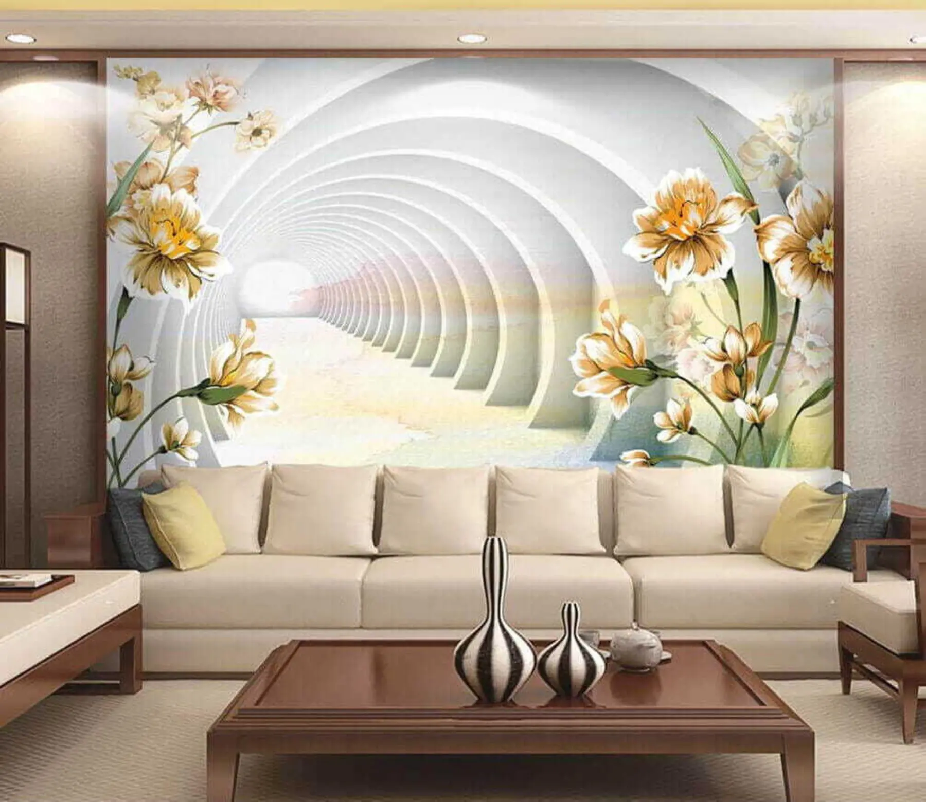 Fototapeta Tunel 3D i kwiaty u04401