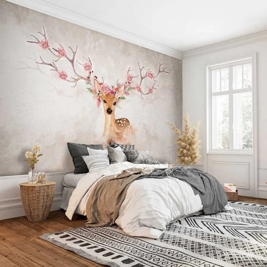 Fototapeta Jeleń z kwiatami na rogach u04671