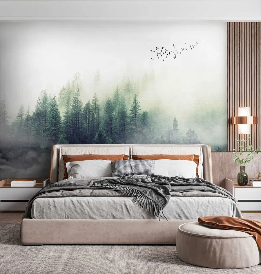 Fototapeta Las i ptaki we mgle u10882