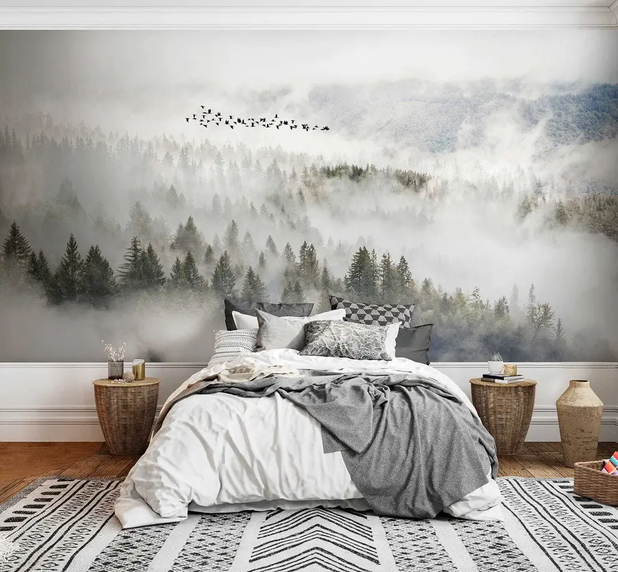 Fototapeta Las mglisty i ptaki u13823