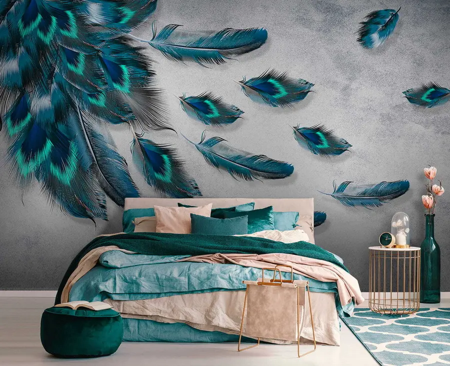 Fototapeta Pawie pióra na tle betonowej ściany u29836