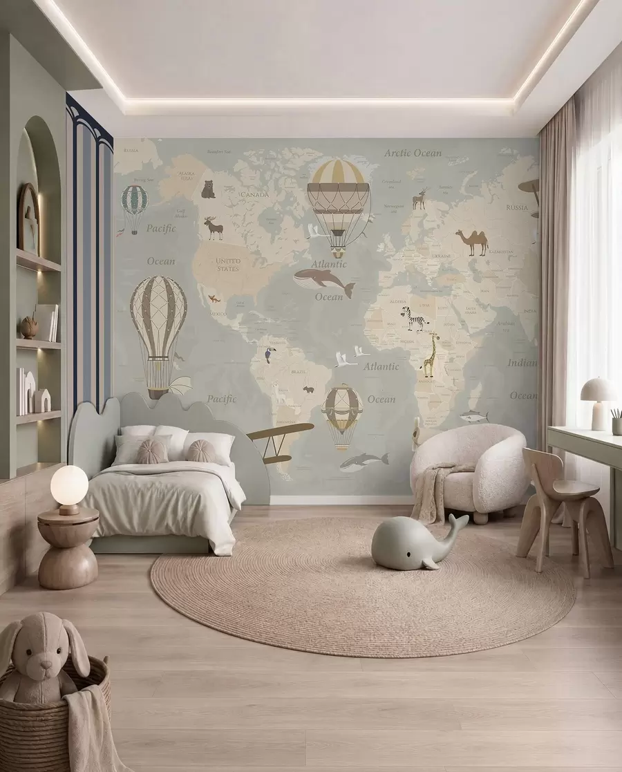 Fototapeta Mapa świata z balonami u36066