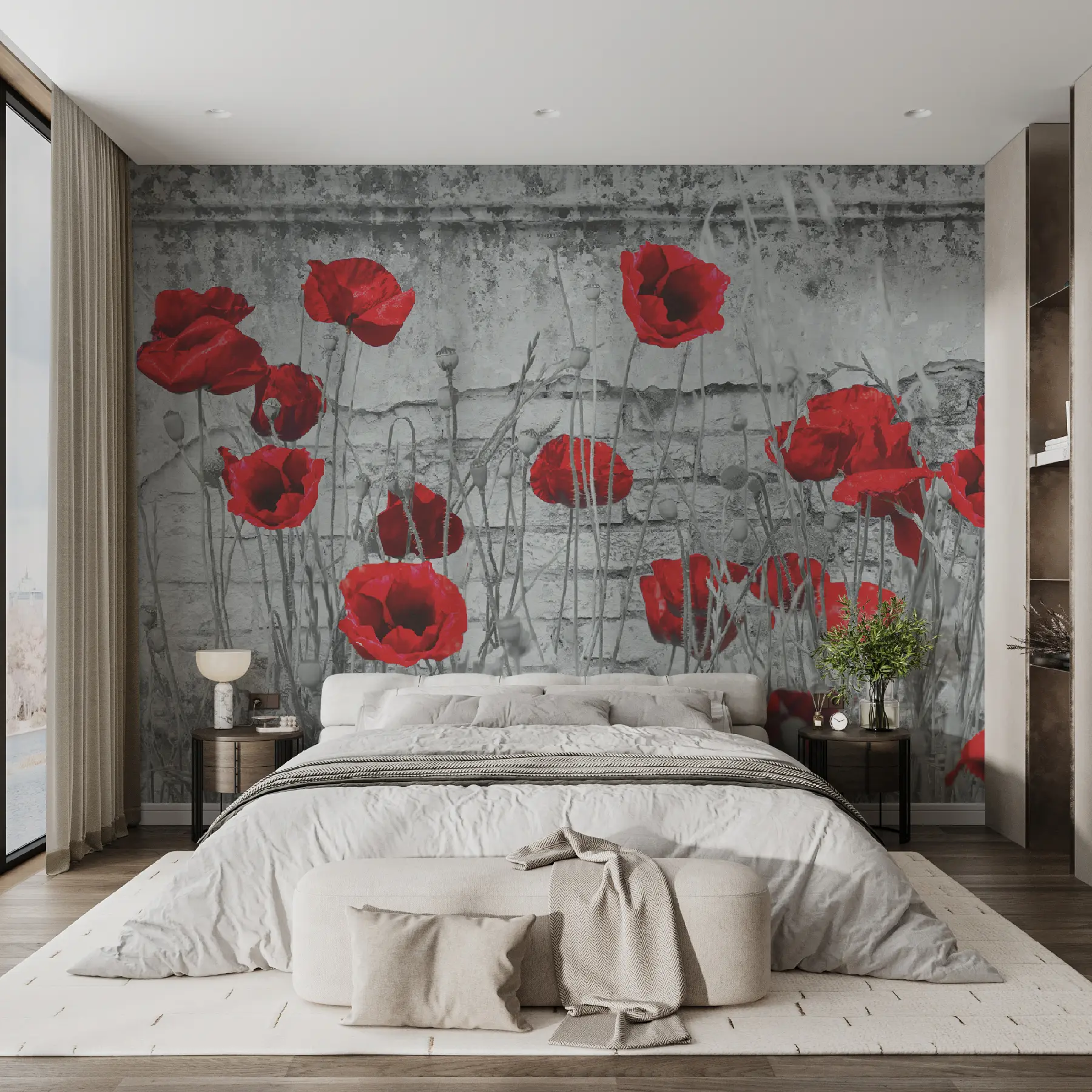 Fototapeta Jasne maki na tle ściany u40552