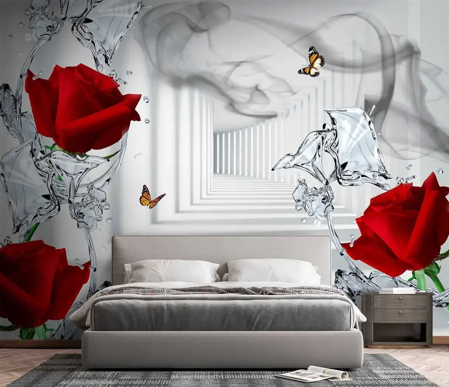 Fototapeta Czerwone róże i plusk wody u41092