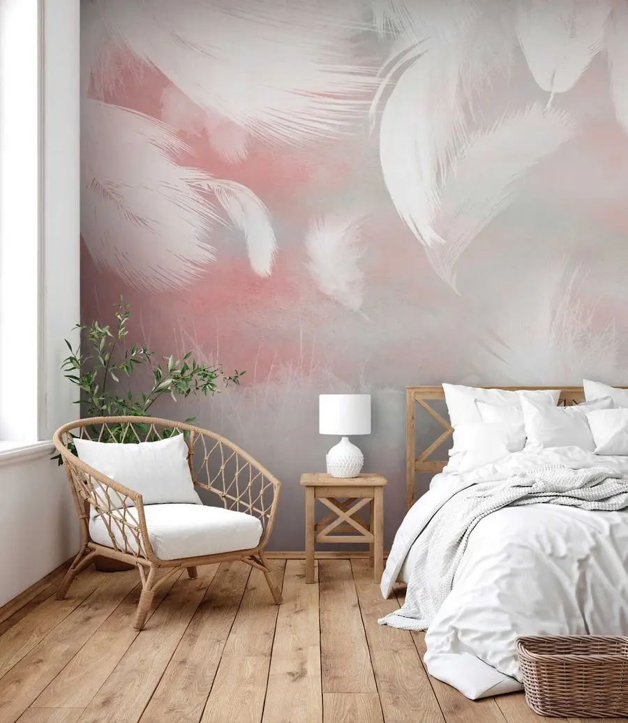 Fototapeta Białe piórka na różowym tle u41755