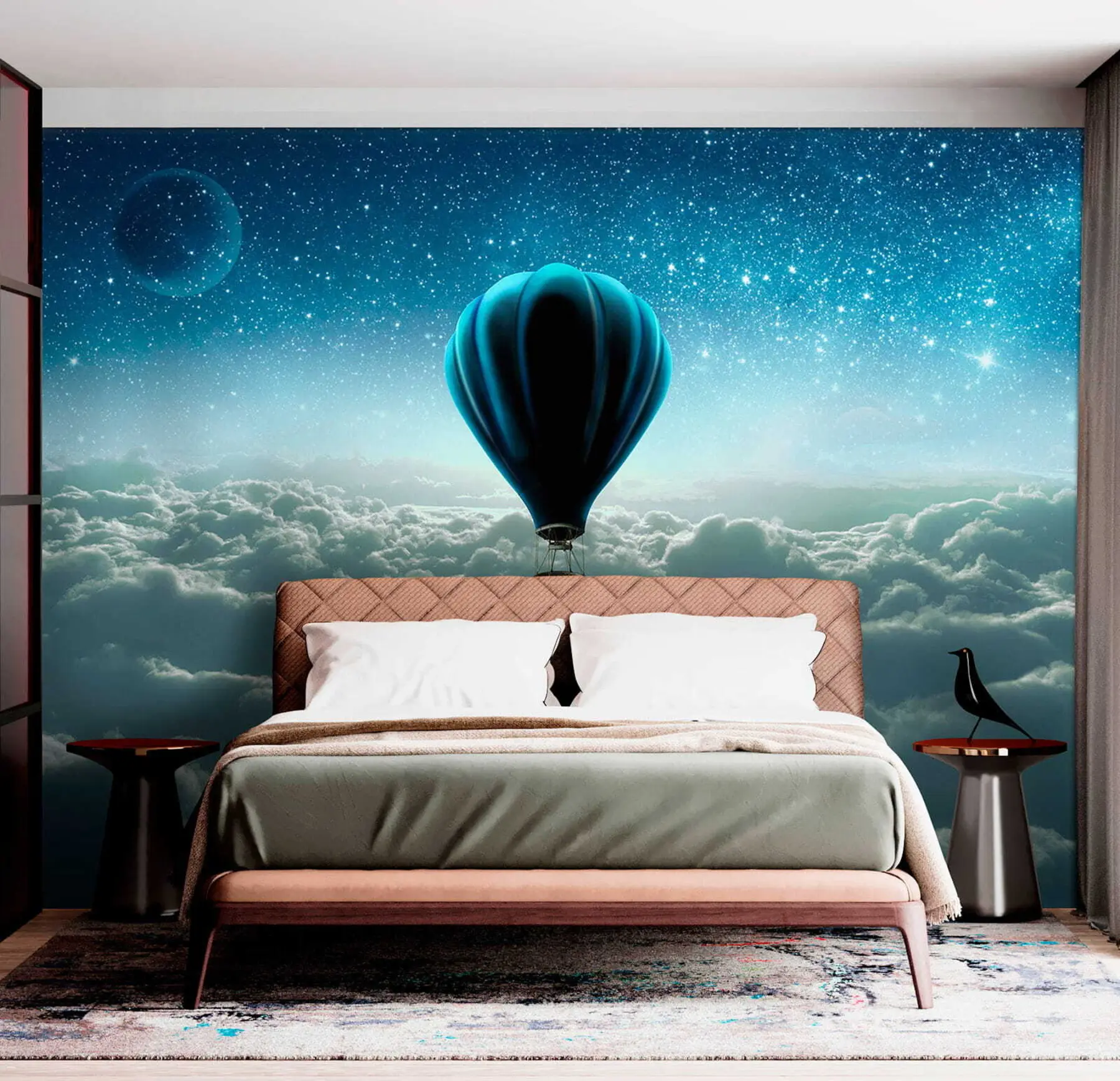 Fototapeta Balon na ogrzane powietrze na tle nocnego nieba u70538