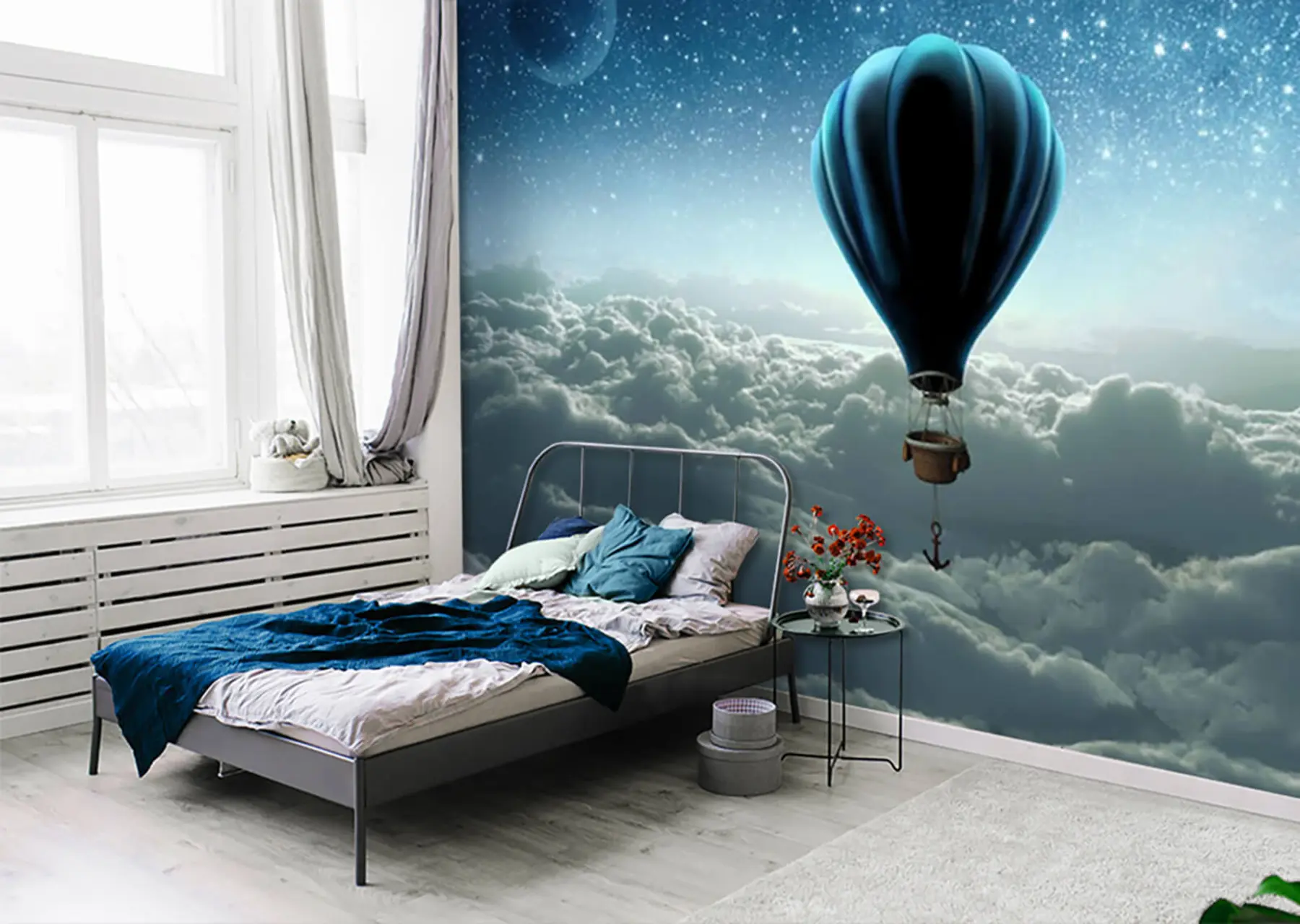 Fototapeta Balon na ogrzane powietrze na tle nocnego nieba u70538