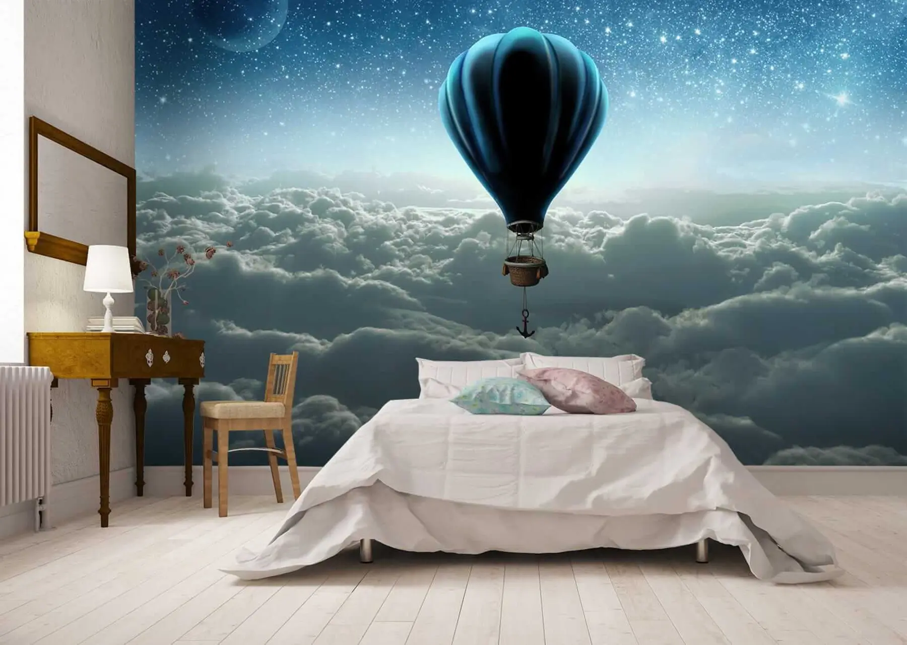 Fototapeta Balon na ogrzane powietrze na tle nocnego nieba u70538