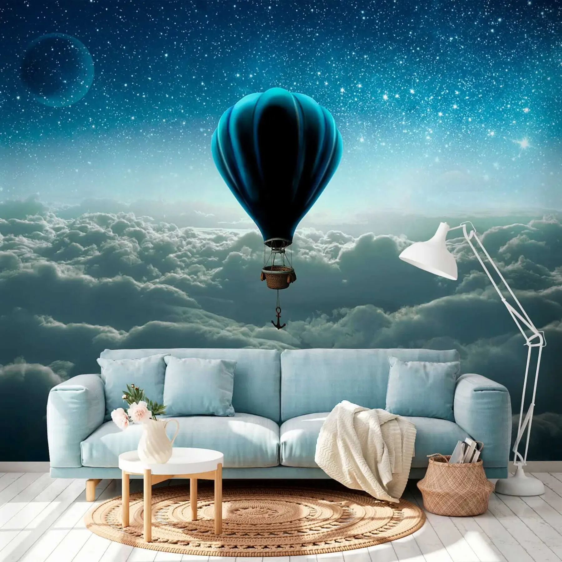 Fototapeta Balon na ogrzane powietrze na tle nocnego nieba u70538