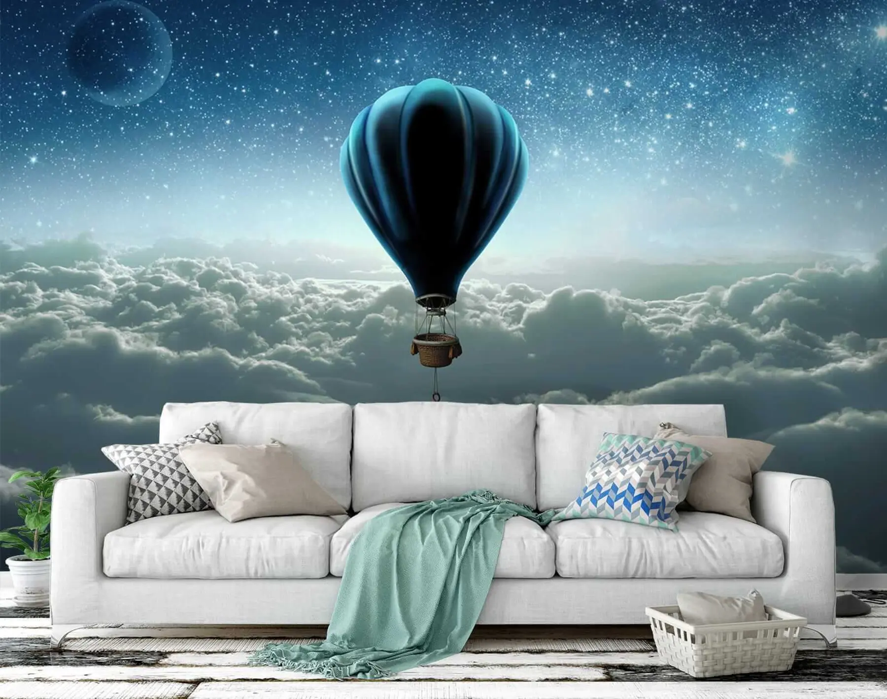 Fototapeta Balon na ogrzane powietrze na tle nocnego nieba u70538