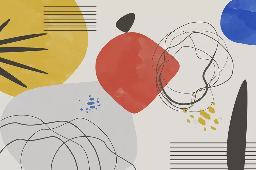 Fototapeta Abstrakcja nowoczesna, jasny punkt, boho, geometria, topografia, krzywe, linie, czerwony, żółty, niebieski, czarny w00514