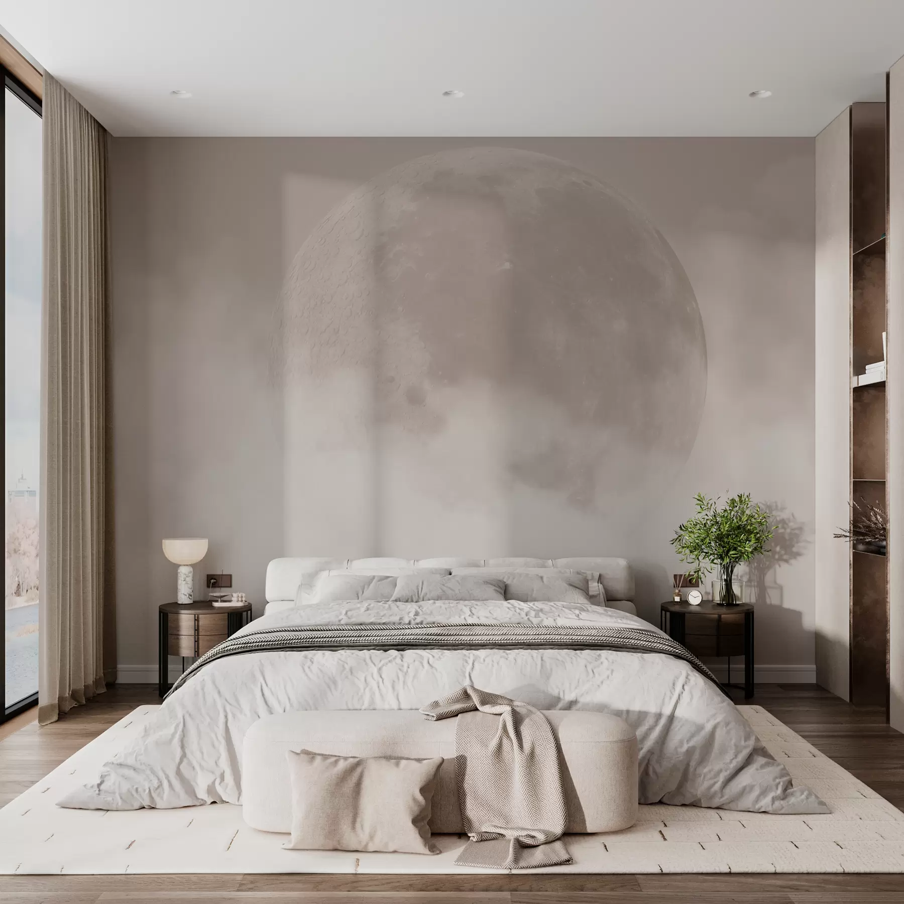 Fototapeta Wielki księżyc wśród chmur w beżowym stylu loftu w00548