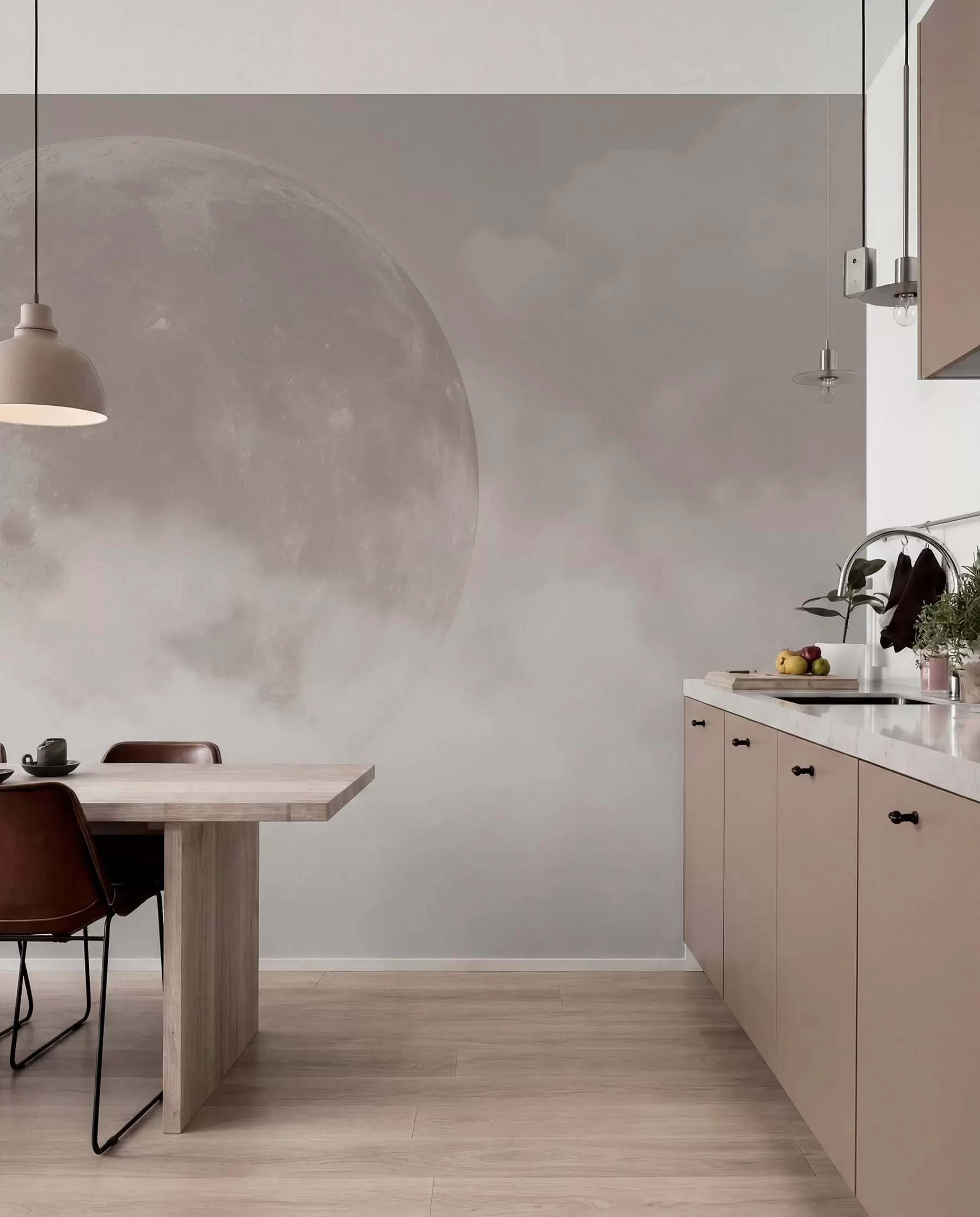 Fototapeta Wielki księżyc wśród chmur w beżowym stylu loftu w00548