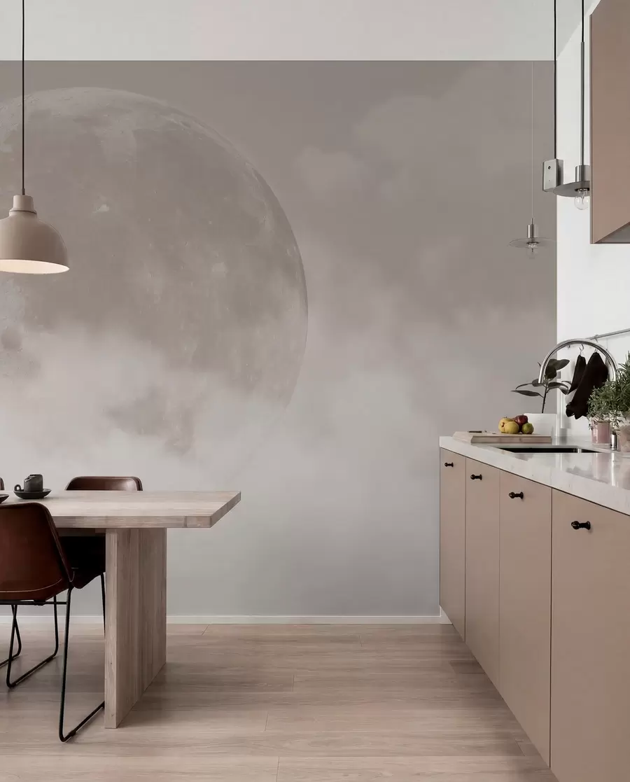 Fototapeta Wielki księżyc wśród chmur w beżowym stylu loftu w00548