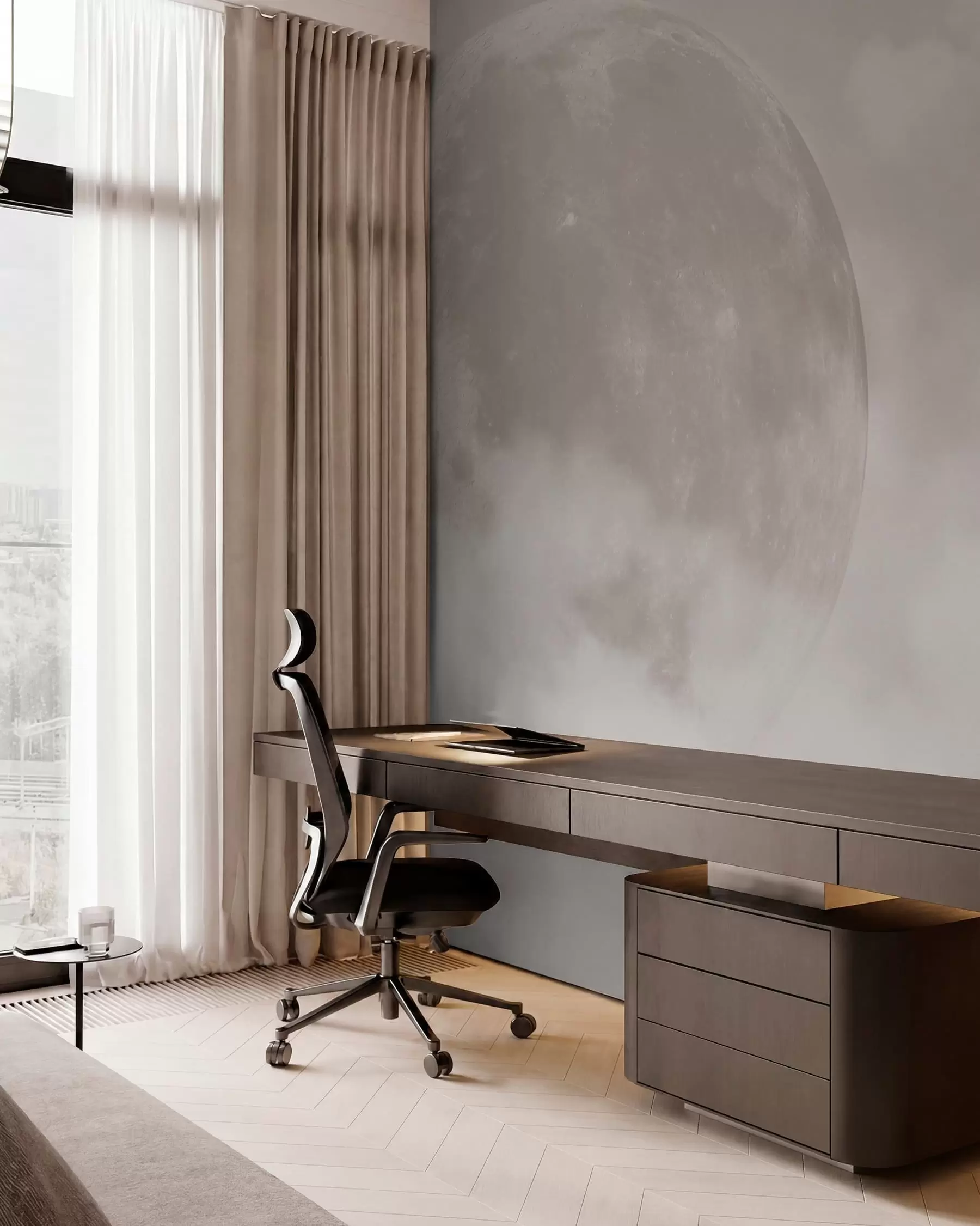 Fototapeta Wielki księżyc wśród chmur w beżowym stylu loftu w00548