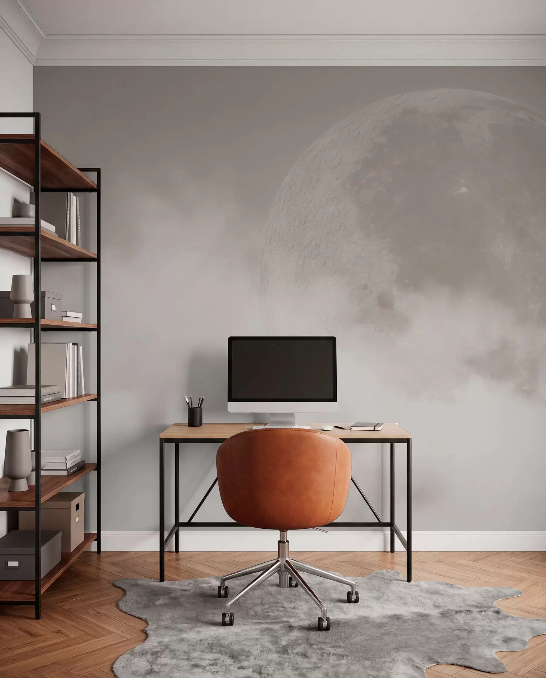 Fototapeta Wielki księżyc wśród chmur w beżowym stylu loftu w00548