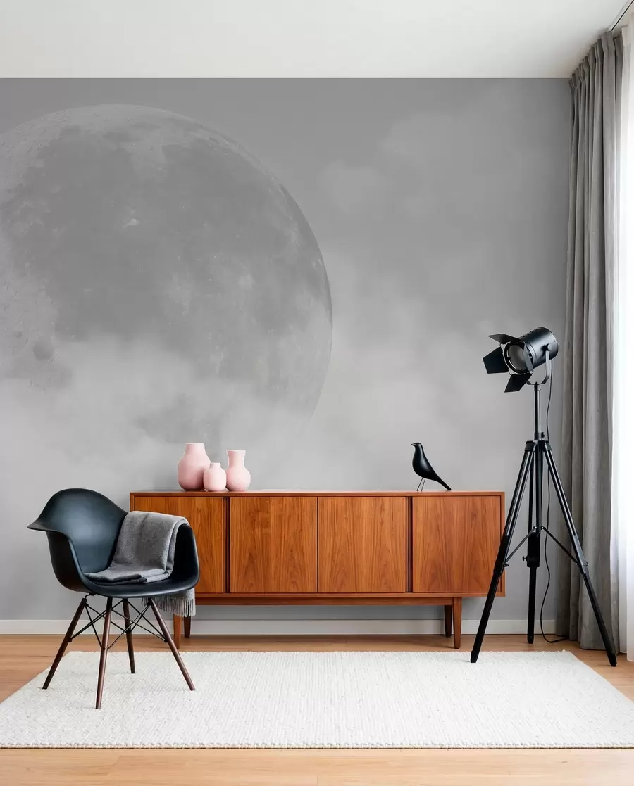 Fototapeta Wielki księżyc wśród chmur w stylu loftu w szarym kolorze w00548v1