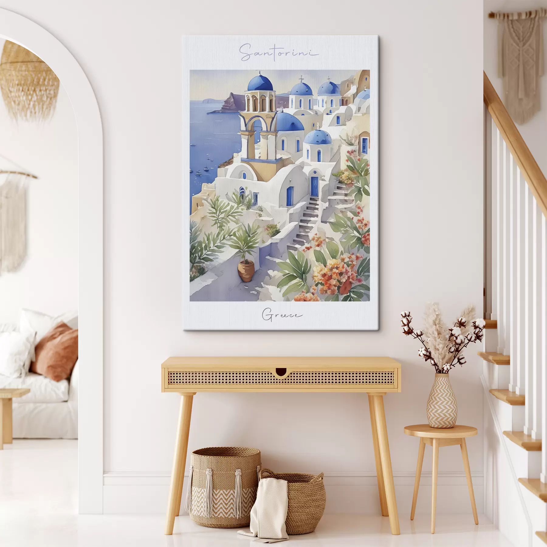 Fototapeta Santorini, Grecja architektura, akwarela, lato, wybrzeże Morza Śródziemnego s38400