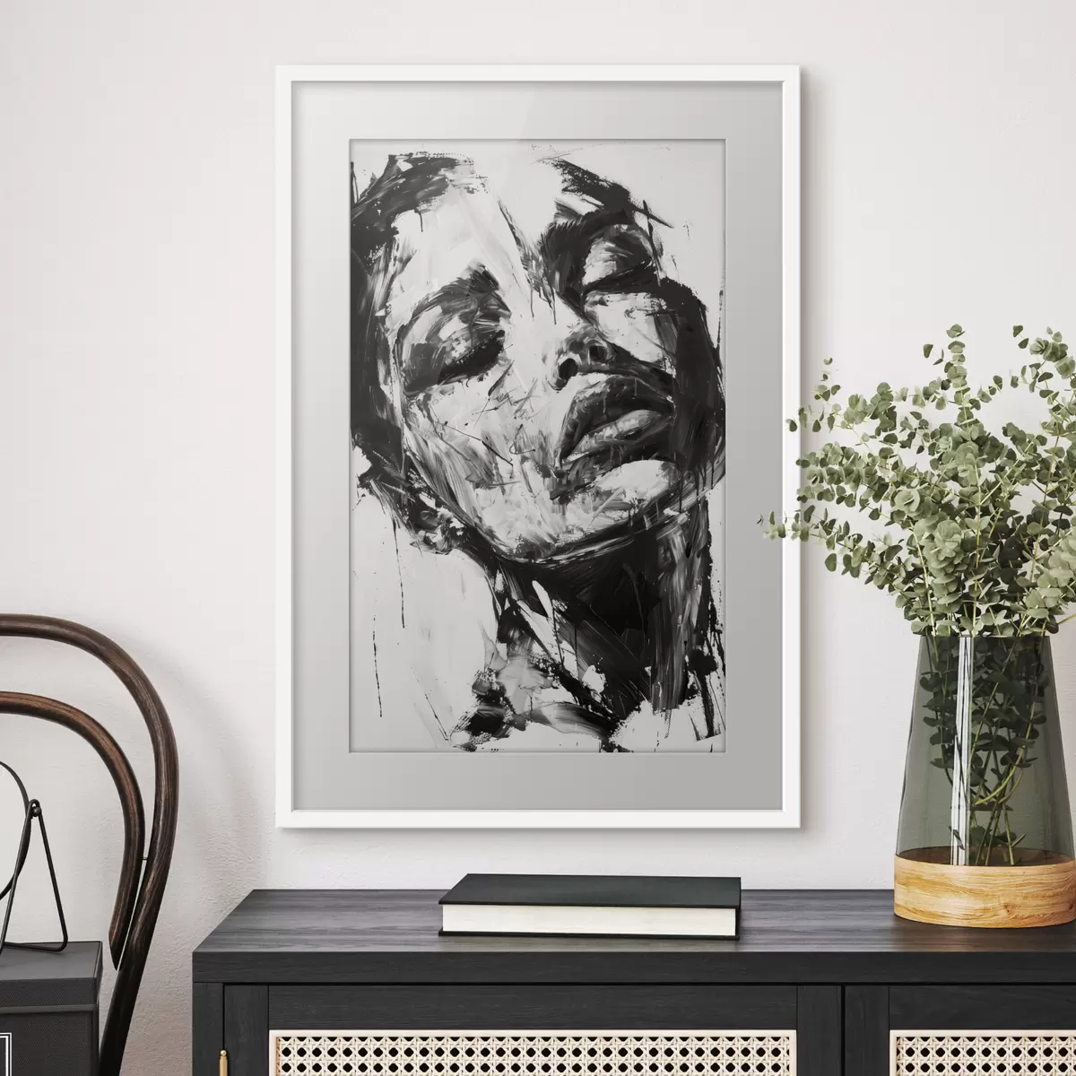 Plakat Portret kobiety z czarnymi pociągnięciami pędzla f38641