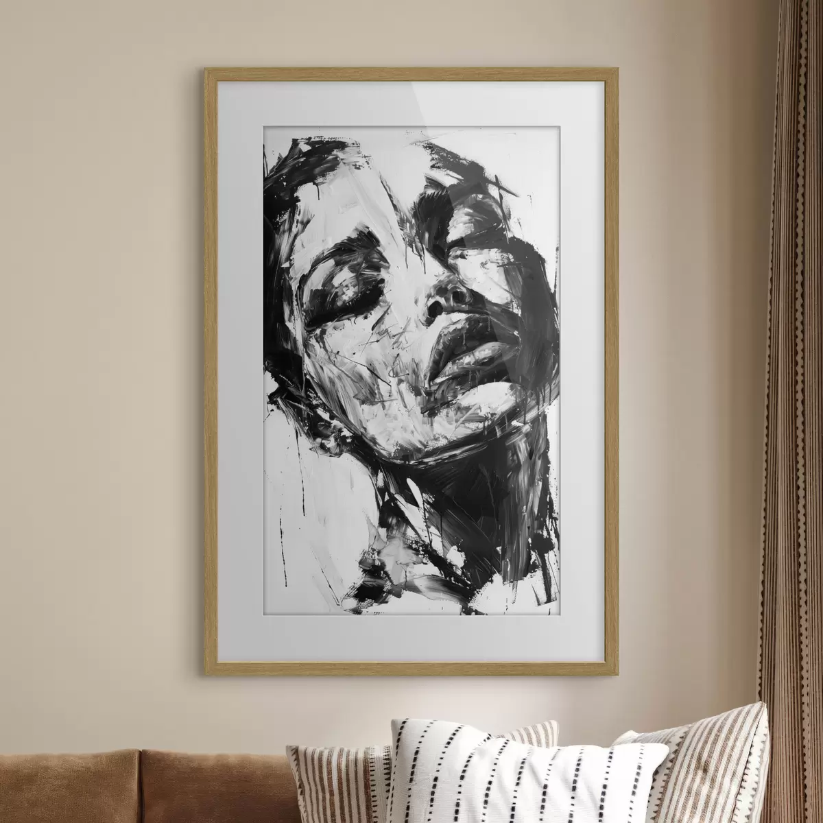 Plakat Portret kobiety z czarnymi pociągnięciami pędzla f38641