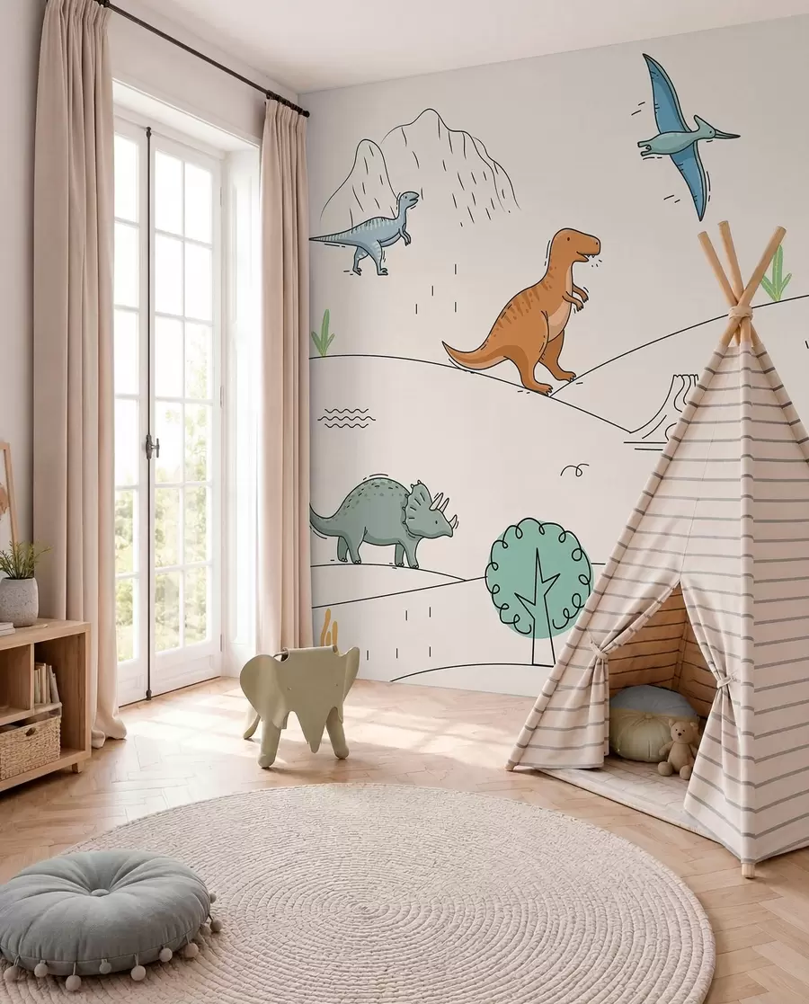 Fototapeta Kolorowe dinozaury na wzgórzach w00637