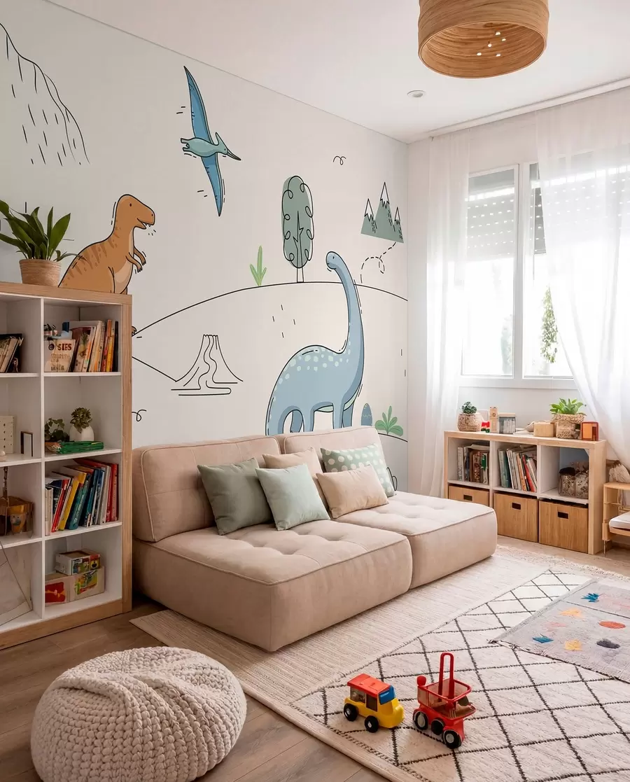 Fototapeta Kolorowe dinozaury na wzgórzach w00637