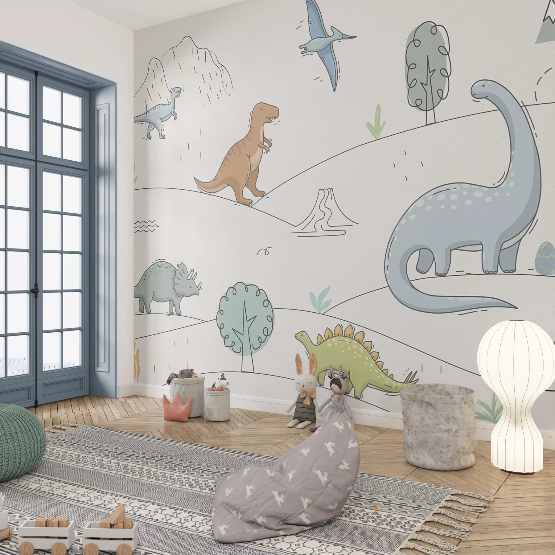 Fototapeta Kolorowe dinozaury na wzgórzach w00637