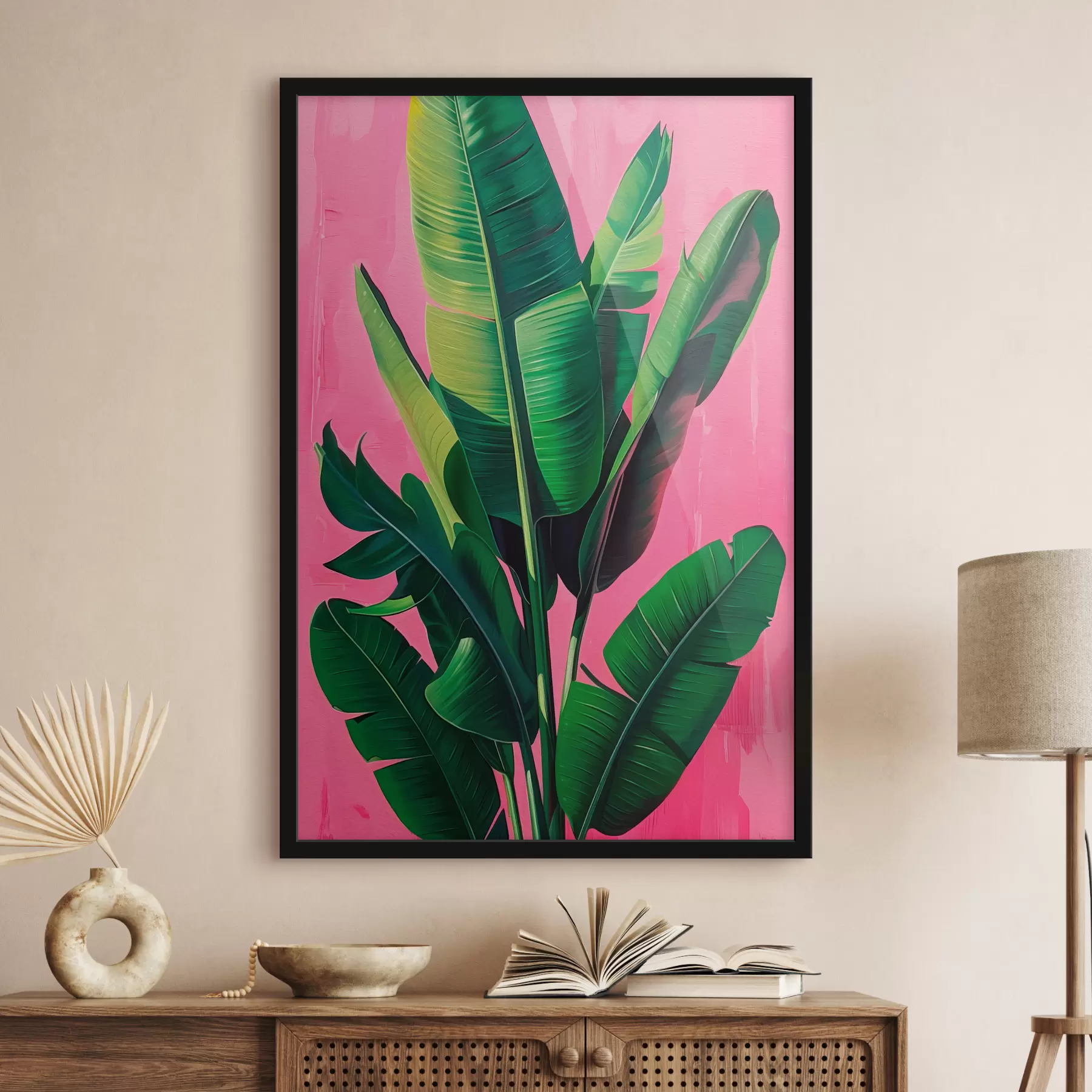 Fototapeta Tropikalne liście na różowym tle f38779