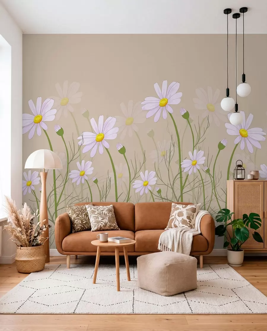 Fototapeta duże stokrotki na beżowym tle w00802