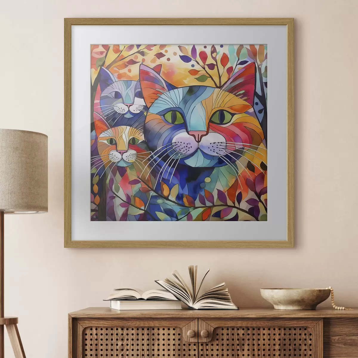 Plakat Wielobarwna abstrakcja z kotami f38814