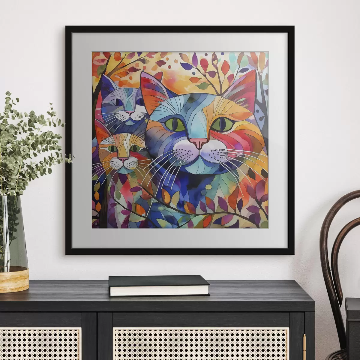 Plakat Wielobarwna abstrakcja z kotami f38814