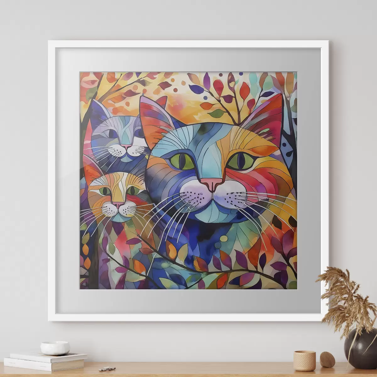 Plakat Wielobarwna abstrakcja z kotami f38814