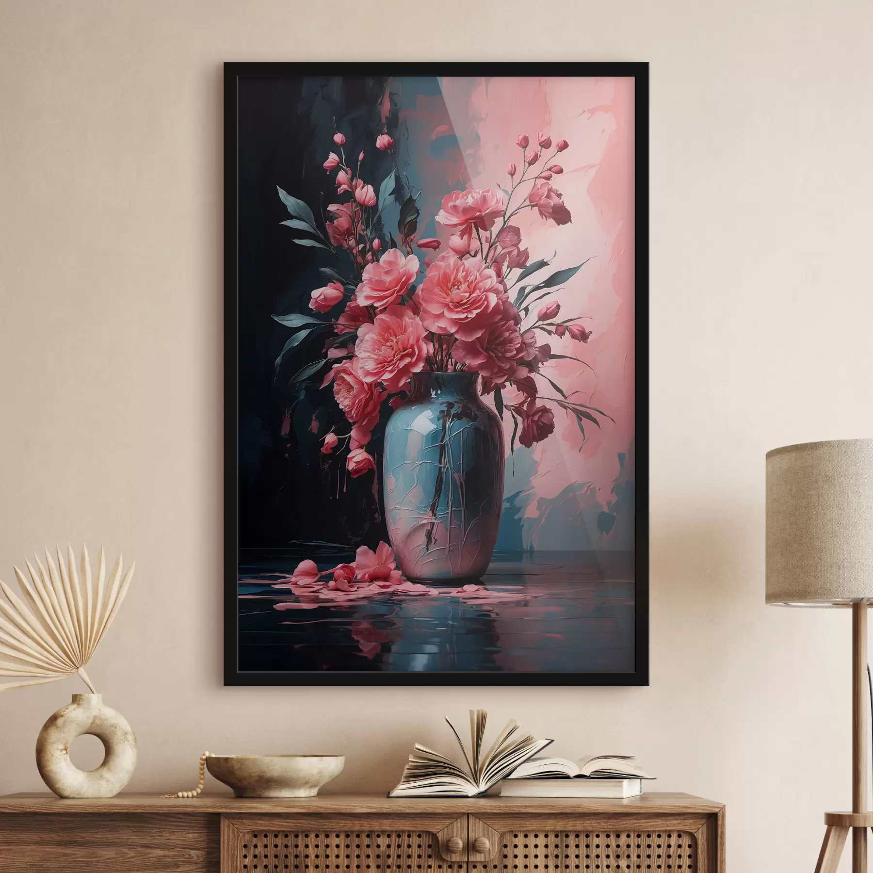 Fototapeta Różowe kwiaty w wazonie na różowym tle f38996