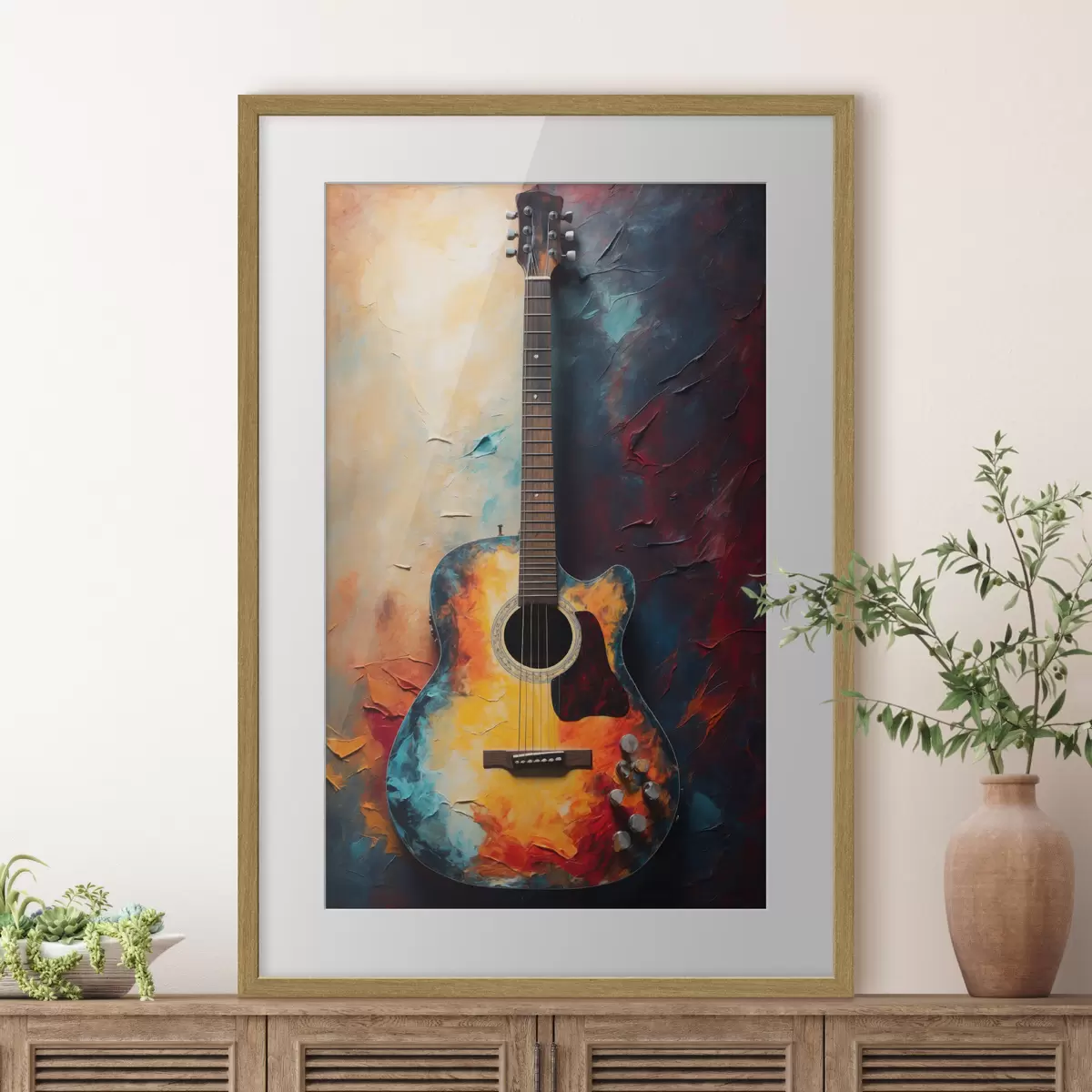 Plakat Gitara na tle oleju f39002