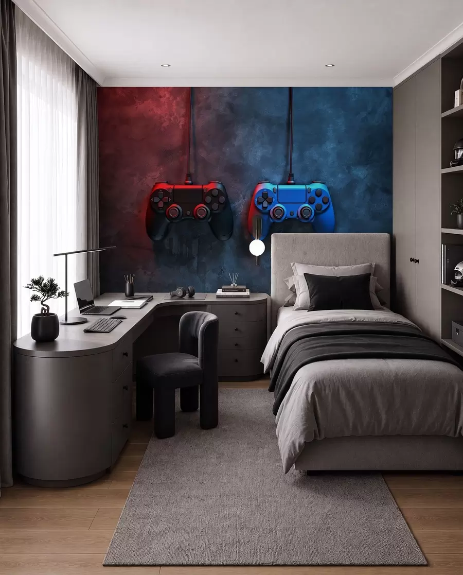 Fototapeta czarno-niebieski DualShock na ciemnym tle w01189