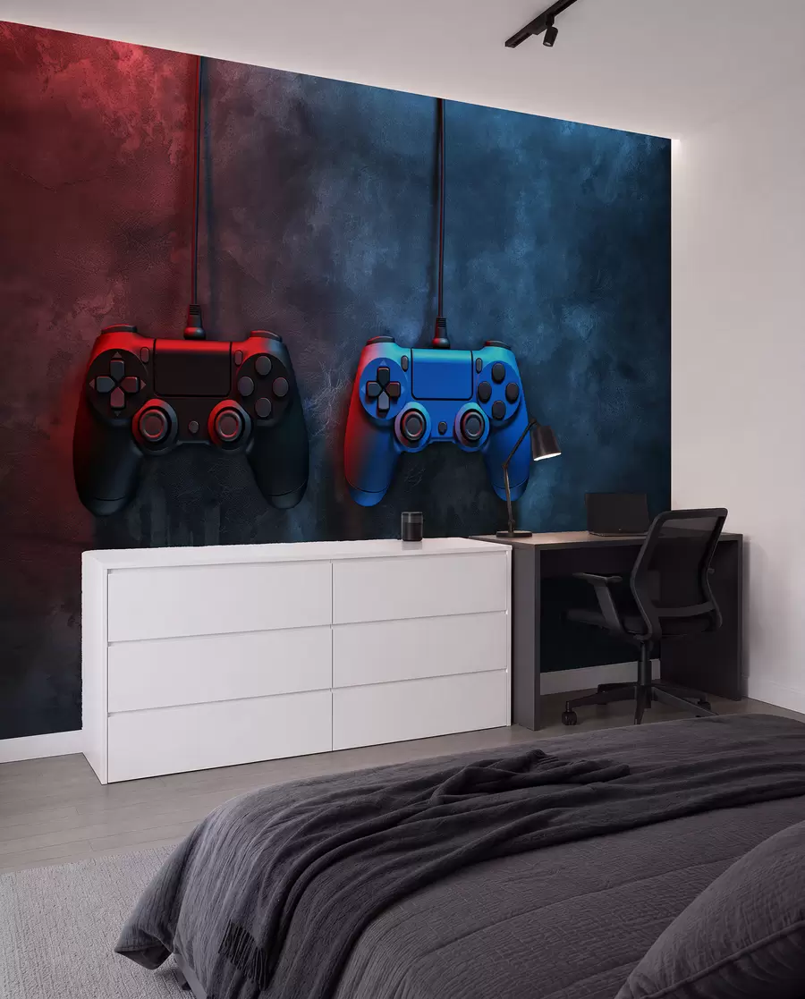 Fototapeta czarno-niebieski DualShock na ciemnym tle w01189