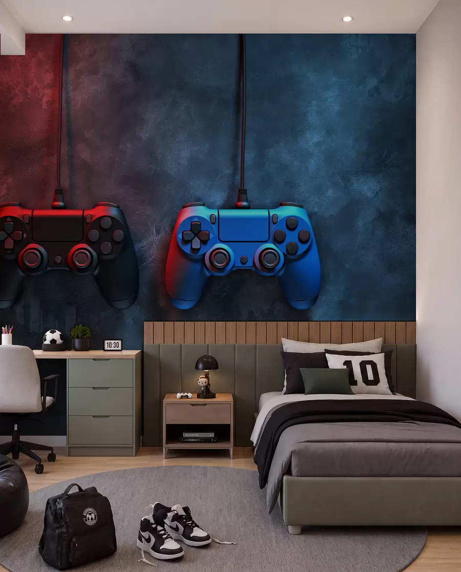 Fototapeta czarno-niebieski DualShock na ciemnym tle w01189