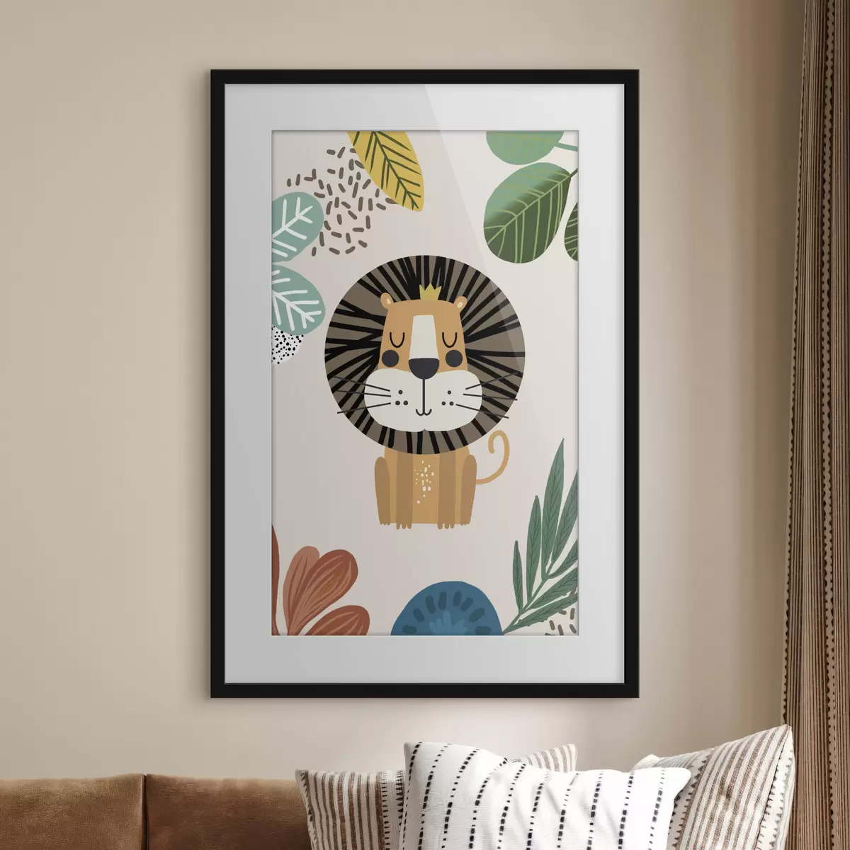 Plakat Lew w dżungli w stylu safari, boho f39095