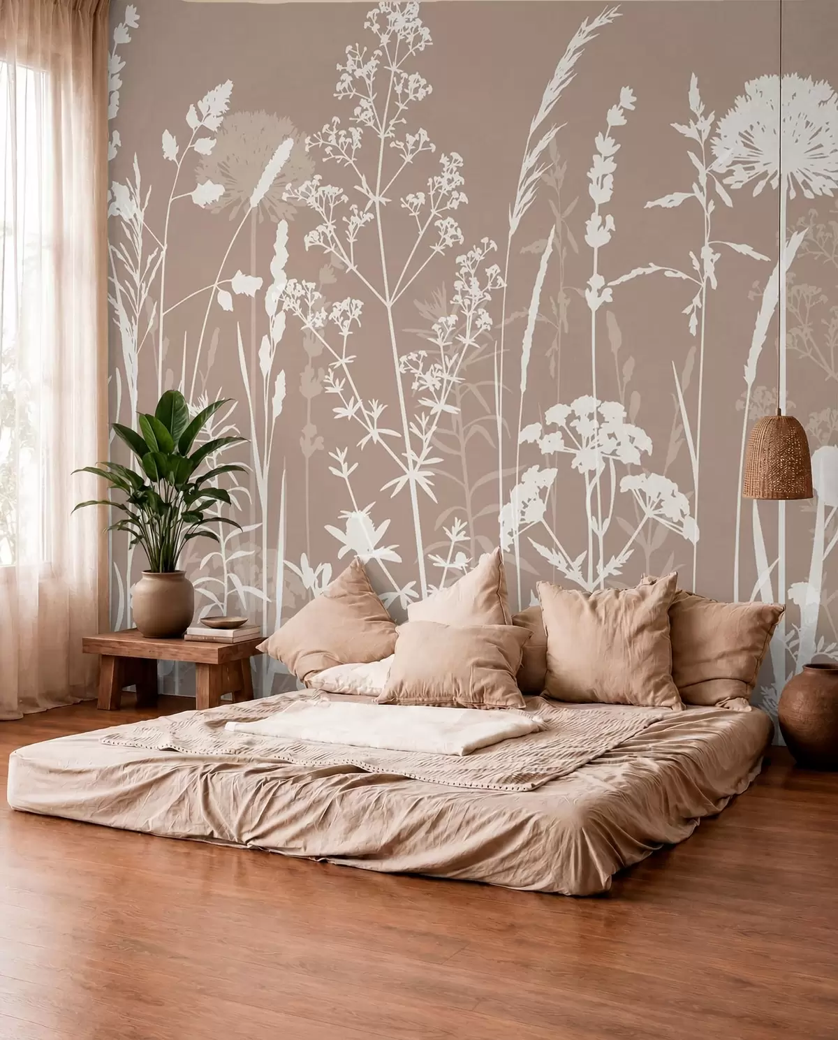Fototapeta Sylwetki kwiatów na taupe w01270v3