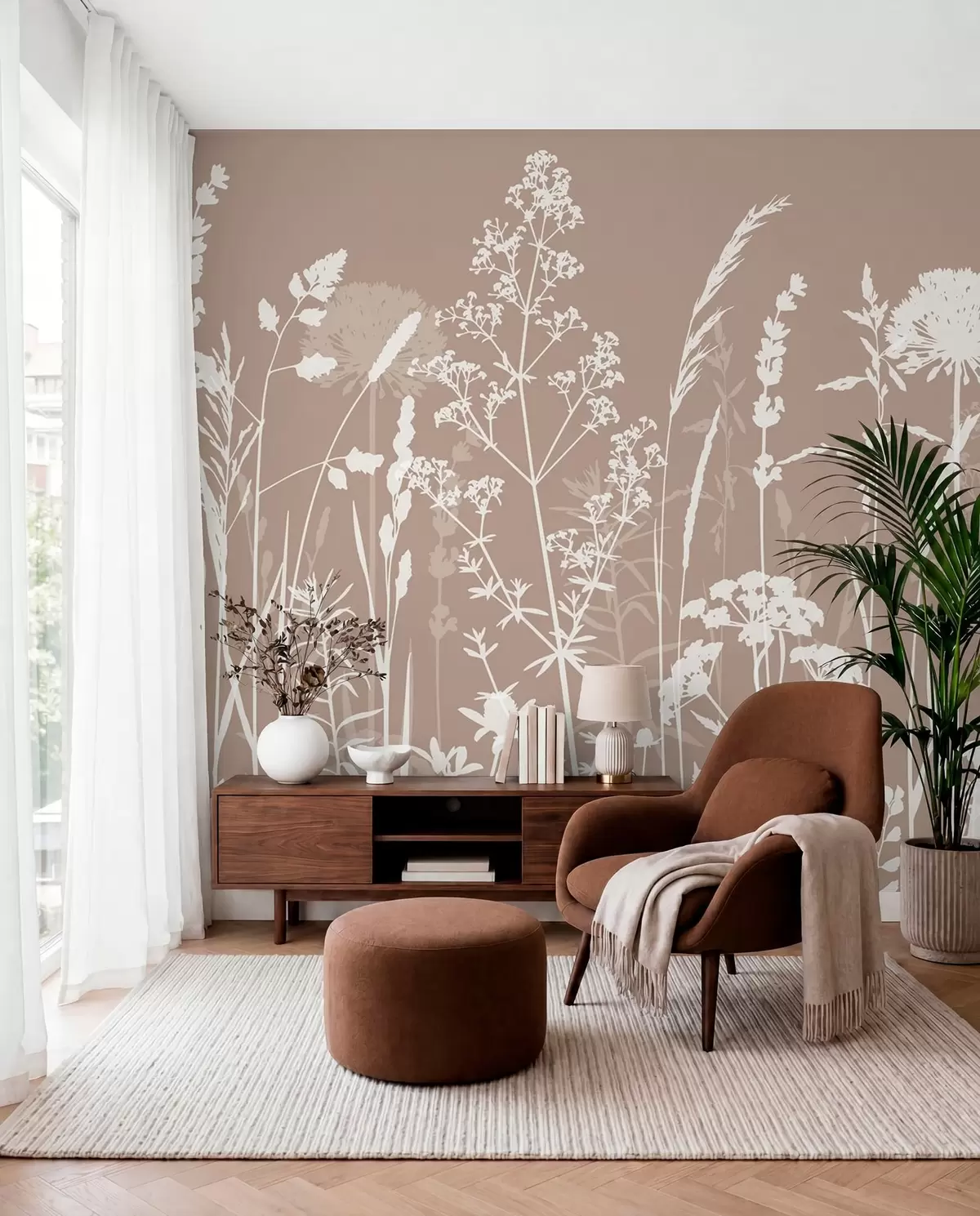 Fototapeta Sylwetki kwiatów na taupe w01270v3