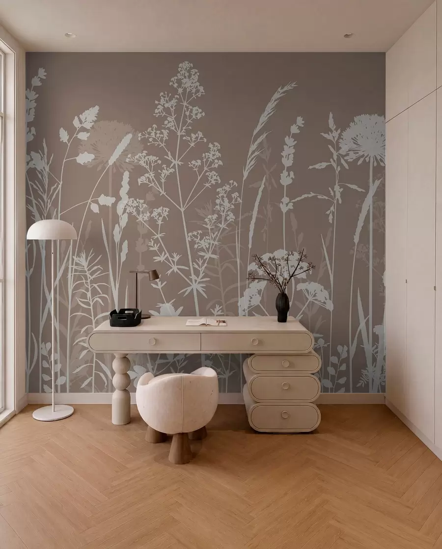 Fototapeta Sylwetki kwiatów na taupe w01270v3