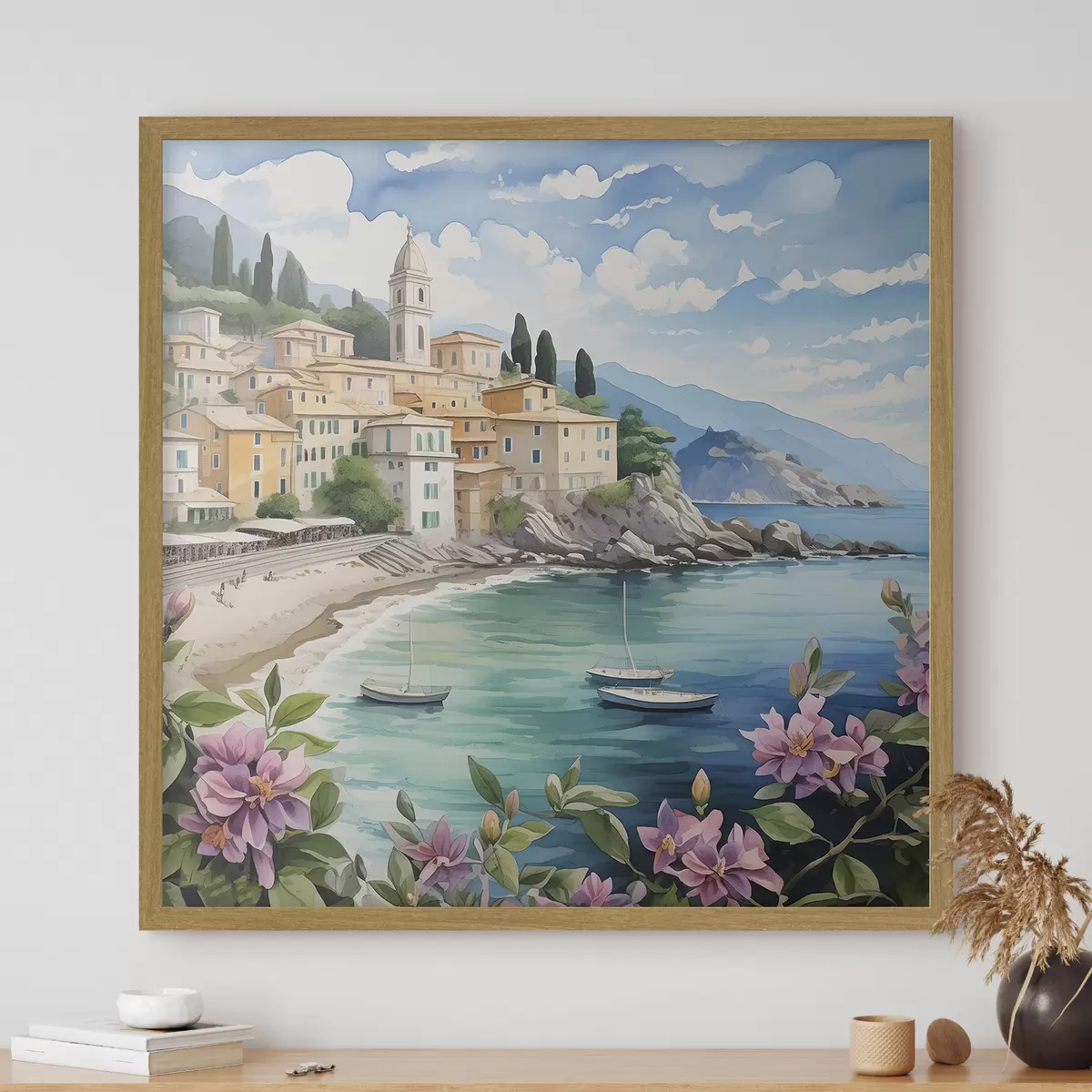 Plakat miasteczko nad morzem latem f39299