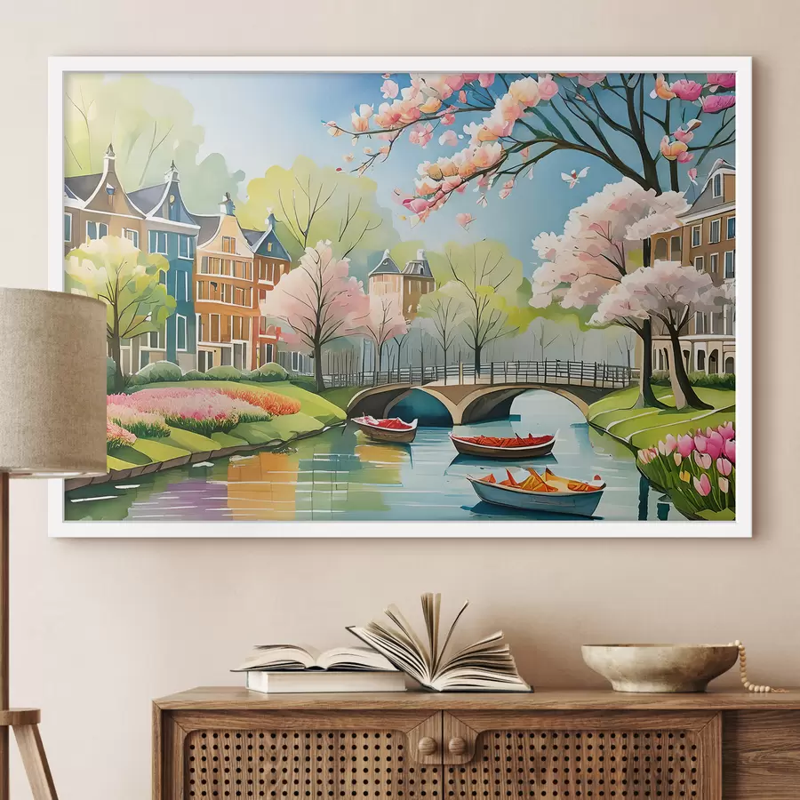 Fototapeta kwitnące drzewa w Amsterdamie wiosną f39301