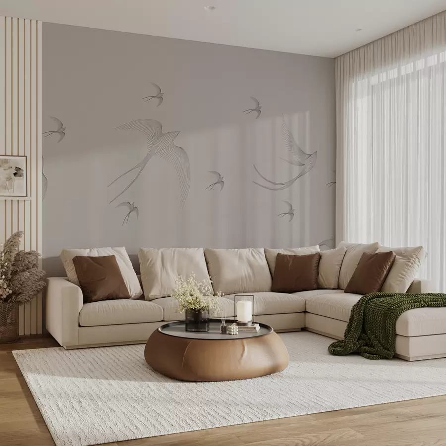 Fototapeta Liniowe jaskółki na szaro-różowym tle w01264v2