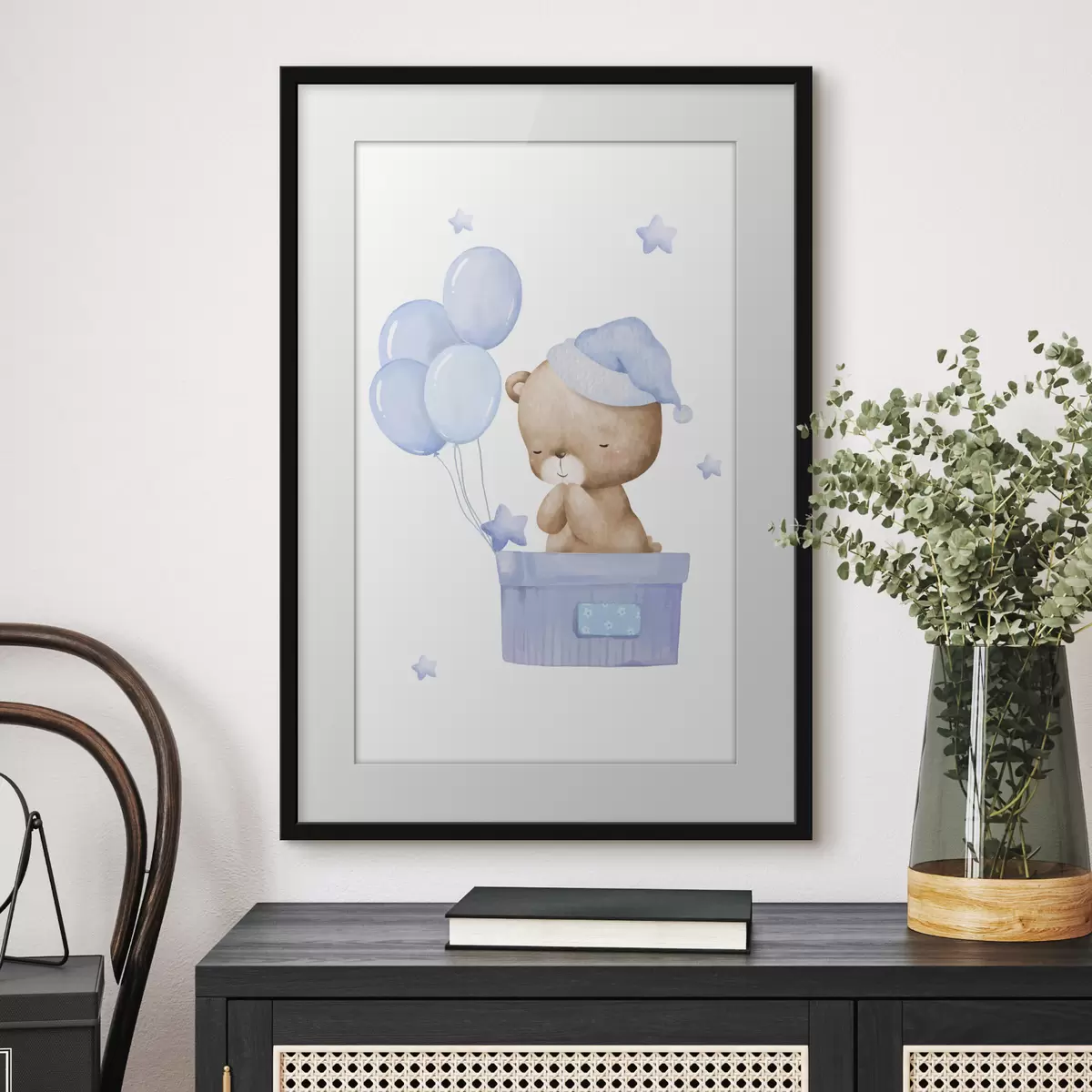 Plakat Uroczy miś z radosnymi balonami f37918v1