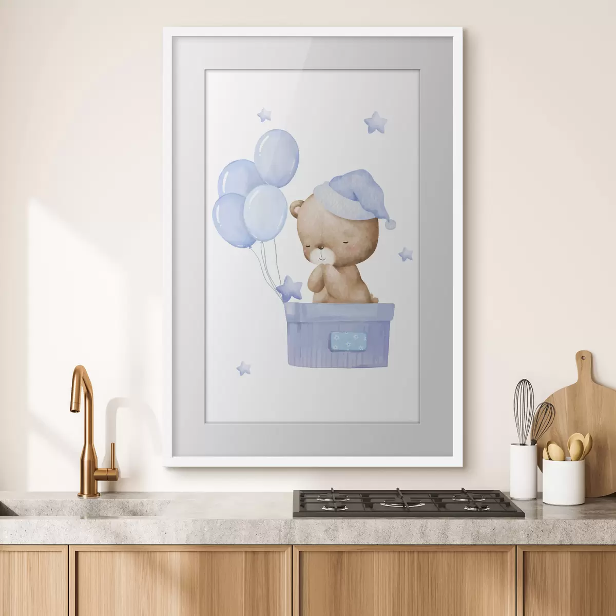 Plakat Uroczy miś z radosnymi balonami f37918v1