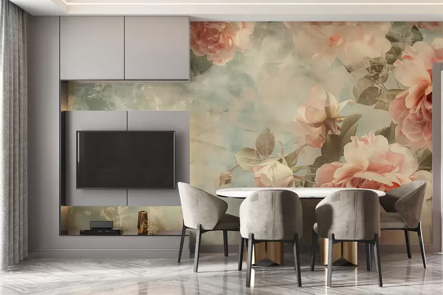 Fototapeta Dymne tło z delikatnymi kwiatami w07941