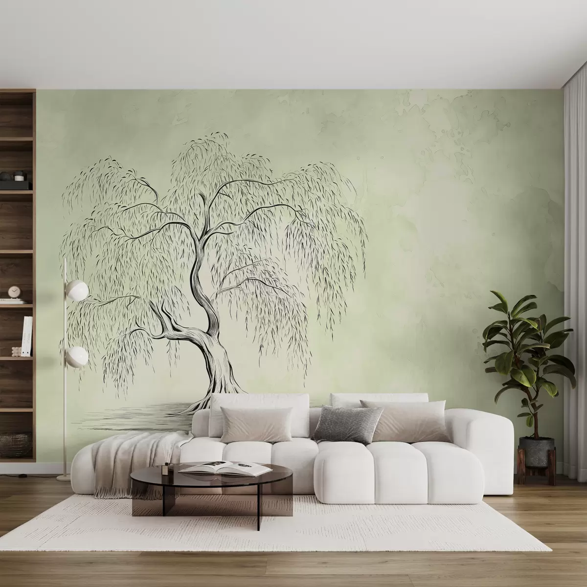 Fototapeta Wierzba na zielonym szarym tle akwareli w07969v1