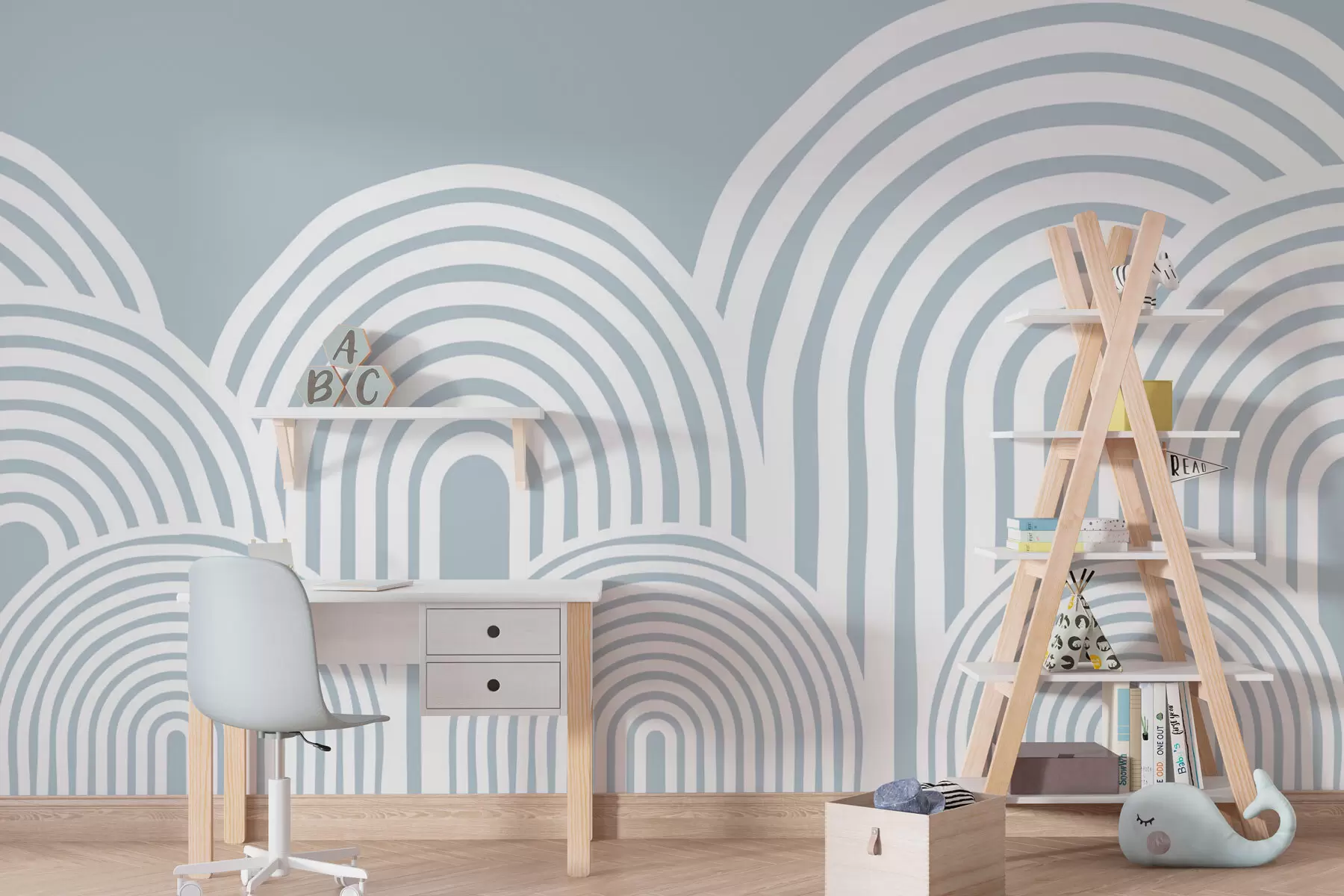 Fototapeta Faliste łuki Minimalizm w stylu skandynawskim w kolorze niebieskim w08037