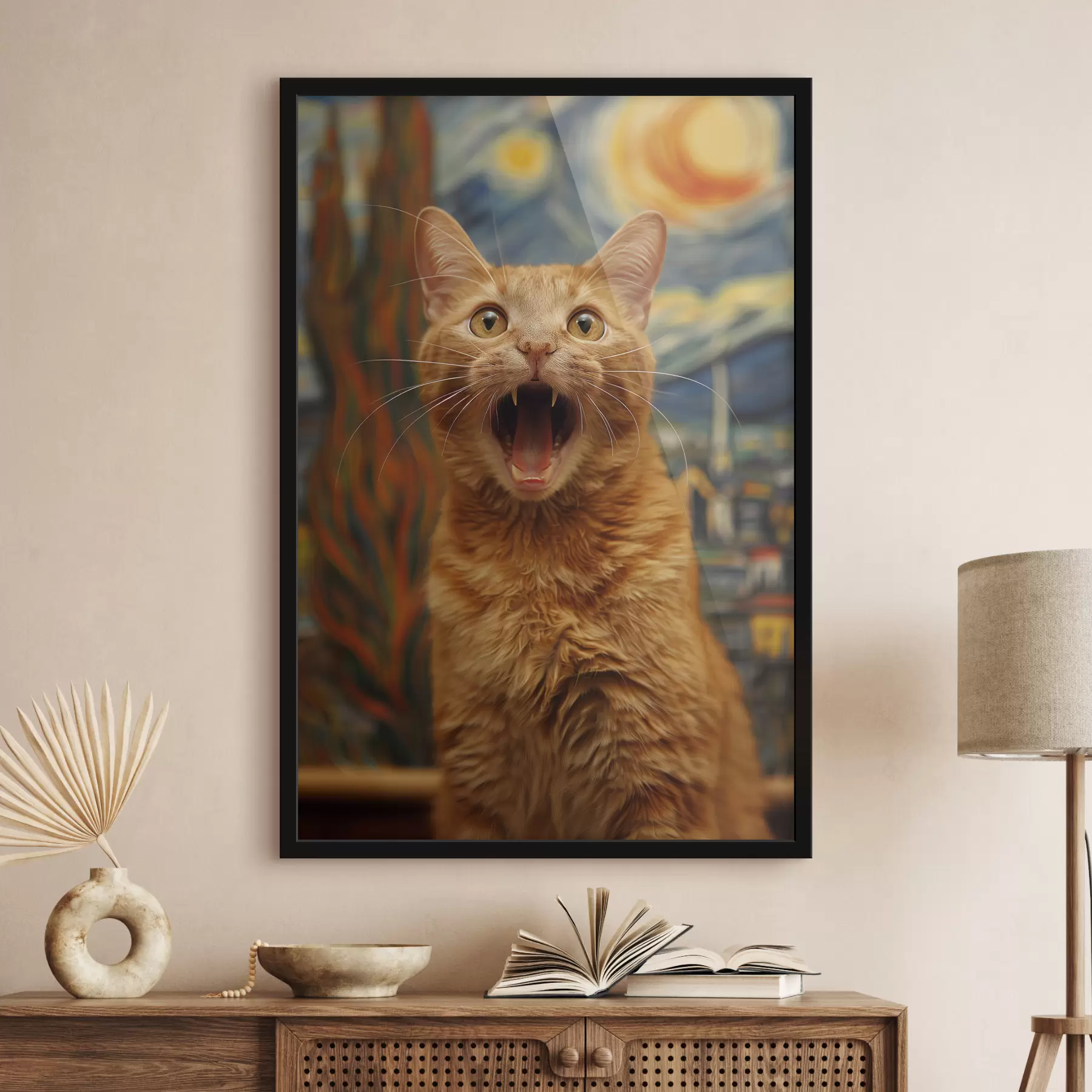 Fototapeta Obraz w stylu Van Gogha „Krzyk” z kotem f39724
